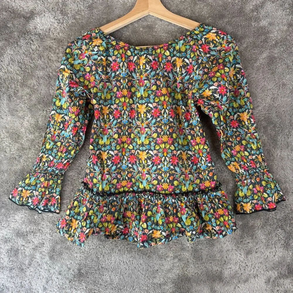 Peek Cotton Floral Peplum Ruffle Bell Sleeve Top Blouse Girls 2XL 12